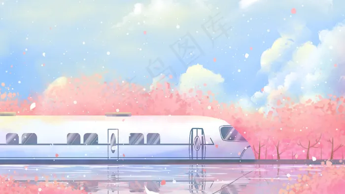 蓝色粉色唯美卡通春季夏天风景风光配图(2880*1620px 300 dpi )psd模版下载