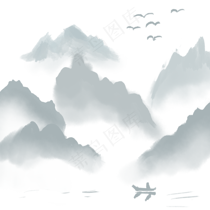 中国风水墨风格古风古典山水矢量(2000X2000(DPI:300))psd模版下载