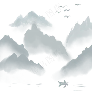 中国风水墨风格古风古典山水矢量
