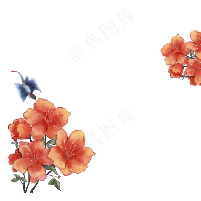 复古大花朵中国风花鸟边框,免抠元素