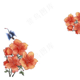 复古大花朵中国风花鸟边框,免抠元素