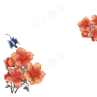 复古大花朵中国风花鸟边框,免抠元素