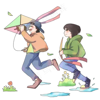 春分放风筝的小孩,免抠元素