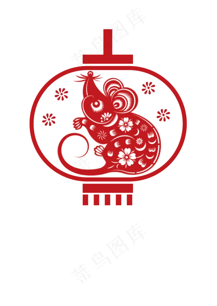 新年灯笼红色剪纸鼠年,免抠元素(850*1200px 300 dpi )ai矢量模版下载
