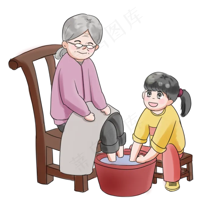 重阳节全家团圆登高卡通手绘洗脚,免抠元素