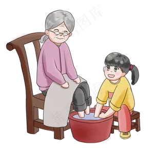 重阳节全家团圆登高卡通手绘洗脚,免抠元素