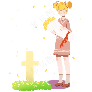 清明节祭奠亲人的女孩