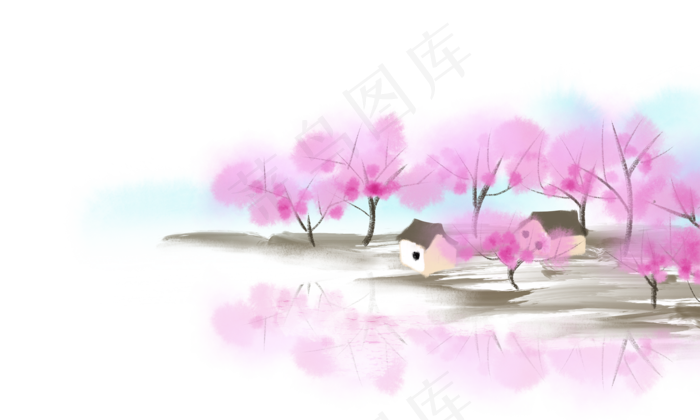 春天水彩桃花(2500X1500(DPI:300))psd模版下载