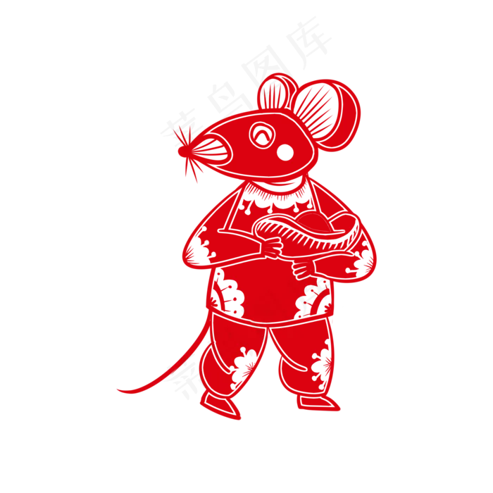 老鼠送元宝鼠年剪纸风,免抠元素(2000X2000(DPI:300))psd模版下载