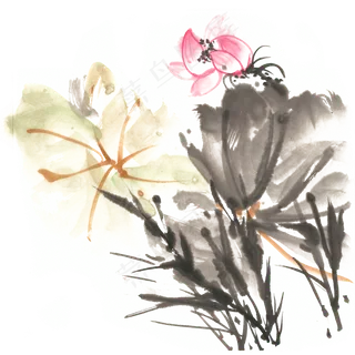 娇艳荷花水墨画PNG免抠素材