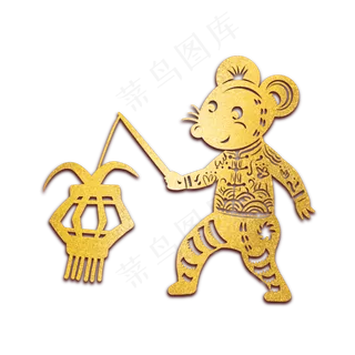 烫金灯笼老鼠剪纸,免抠元素