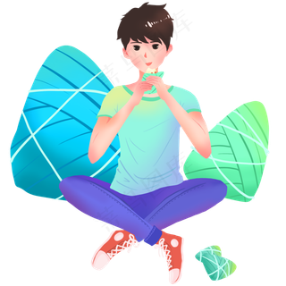 吃粽子的小男孩