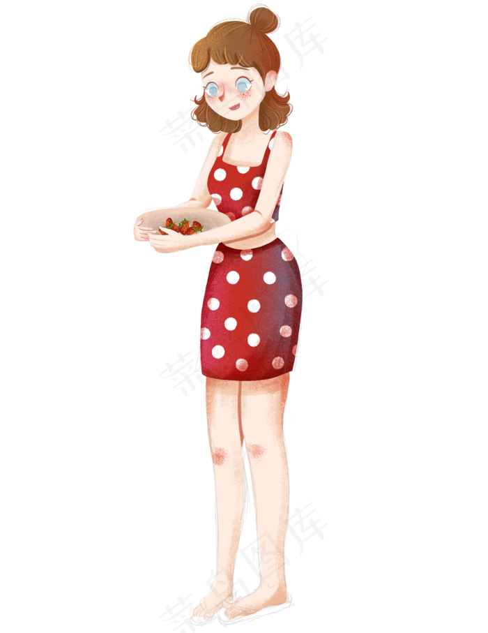 扁平风格手绘卡通可爱草莓果盘插