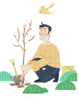 植树节人物和树木 植树节人物和树木