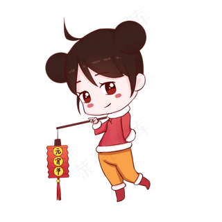 元宵节手拿花灯汤圆女孩系列插图,免抠元素