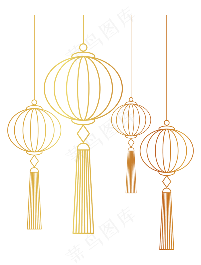 中国风烫金渐变灯笼线稿,免抠元素(2363*3111px 300 dpi )ai矢量模版下载