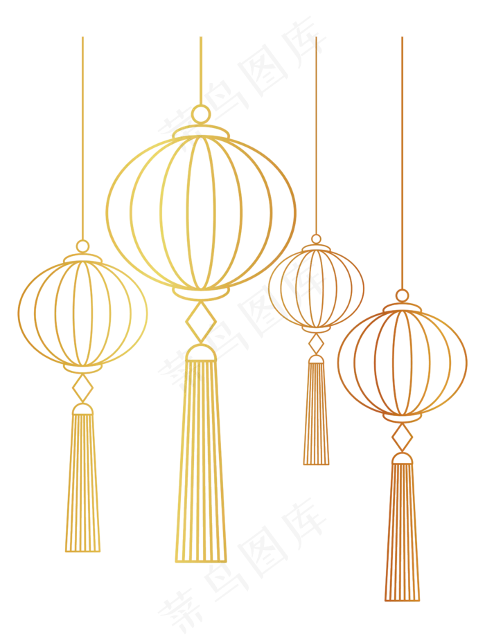 中国风烫金渐变灯笼线稿,免抠元素(2363*3111px 300 dpi )ai矢量模版下载