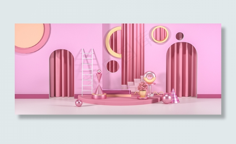 C4D清新简约室内妇女节女王节电商促销活动海报背景图片素材