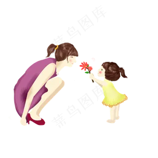 母亲节快乐卡通手绘水彩节日孩子