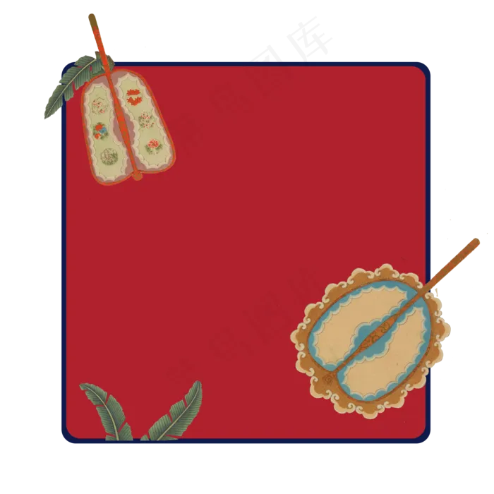 中国古代摇扇芭蕉美人复古装饰边(3500X3500(DPI:200))psd模版下载