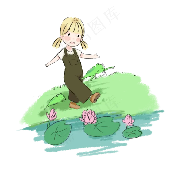 女孩荷花池边散步(3000X3000(DPI:299))psd模版下载