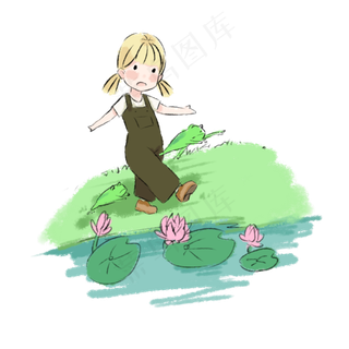 女孩荷花池边散步