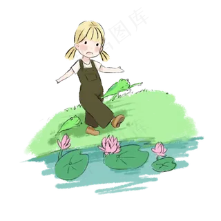 女孩荷花池边散步