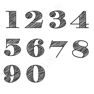 原创黑色数字手绘0-9艺术字