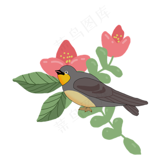 玩耍的燕子和小花,免抠元素