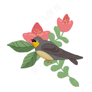 玩耍的燕子和小花,免抠元素