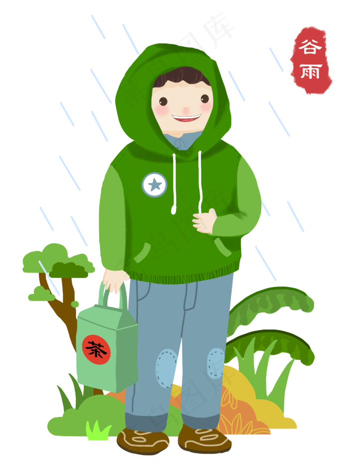 谷雨淋雨的小男孩