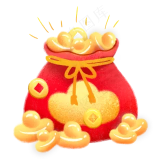 过年喜庆福袋金银满满的钱包钱袋,免抠元素