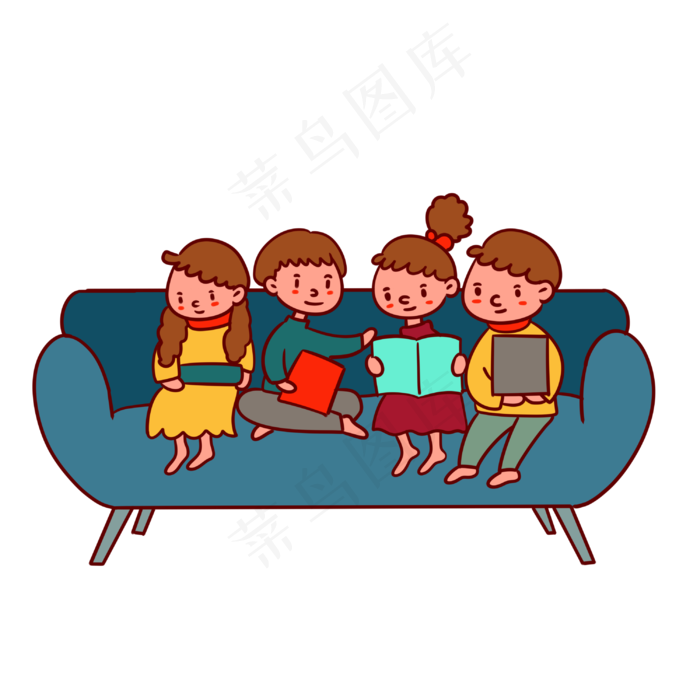 手绘卡通矢量学生寒假读书,免抠元素