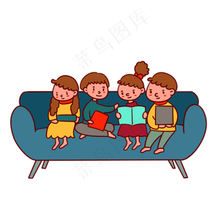 手绘卡通矢量学生寒假读书,免抠元素