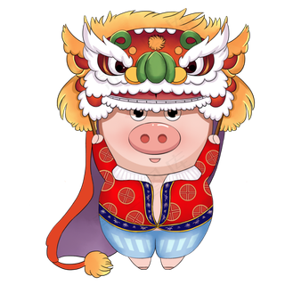 手绘卡通猪年2019年金猪猪年大吉�,免抠元素