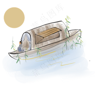 中国风船上赏月的古人,免抠元素