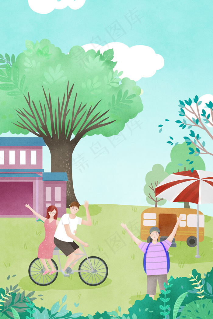 夏天户外出游的少男少女