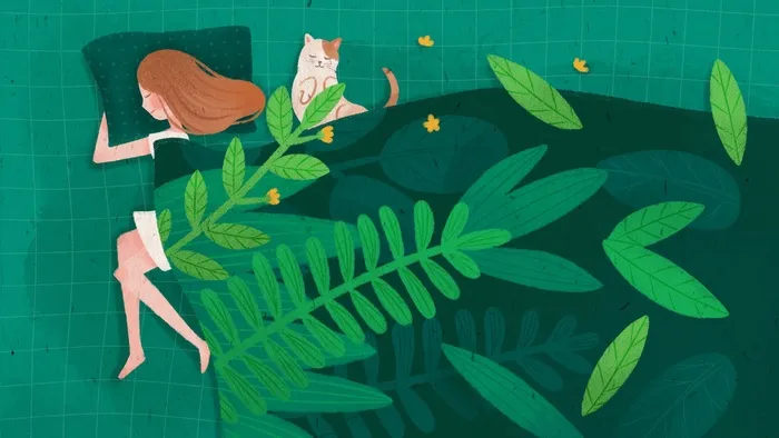 春日女孩和猫咪困觉(2880X1620(DPI:300))psd模版下载
