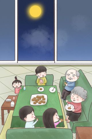 中秋佳节家人团圆吃月饼