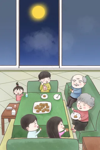 中秋佳节家人团圆吃月饼