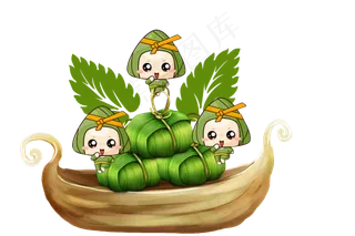 坐在船上的端午节粽子精灵