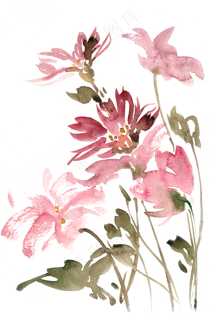 鲜艳花组合水彩画PNG免抠素材(4724X7087(DPI:300))psd模版下载