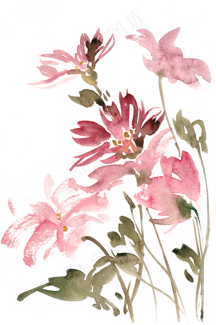 鲜艳花组合水彩画PNG免抠素材(4724X7087(DPI:300))psd模版下载