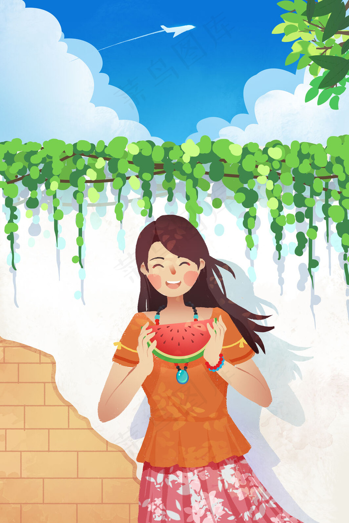 吃西瓜夏天立夏夏日初夏夏至大暑女孩