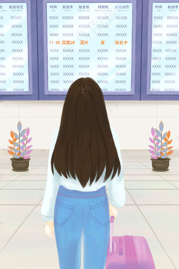 春运回家过年-机场候机中(3545X5315(DPI:300))psd模版下载