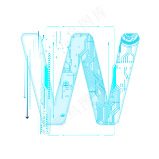 蓝色科技线条PSD字母W