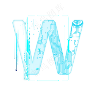 蓝色科技线条PSD字母W