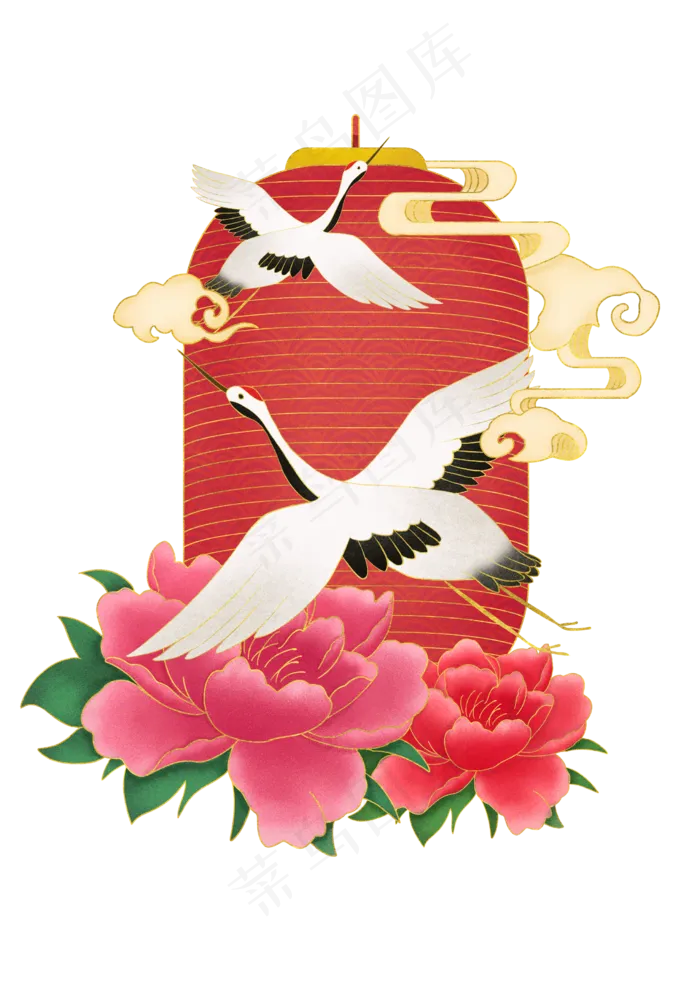 新年国潮灯笼仙鹤装饰(2480X2480(DPI:300))psd模版下载