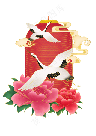 新年国潮灯笼仙鹤装饰