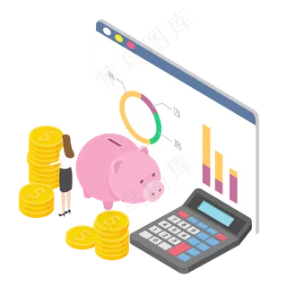 2.5D卡通手绘投资理财,免抠元素